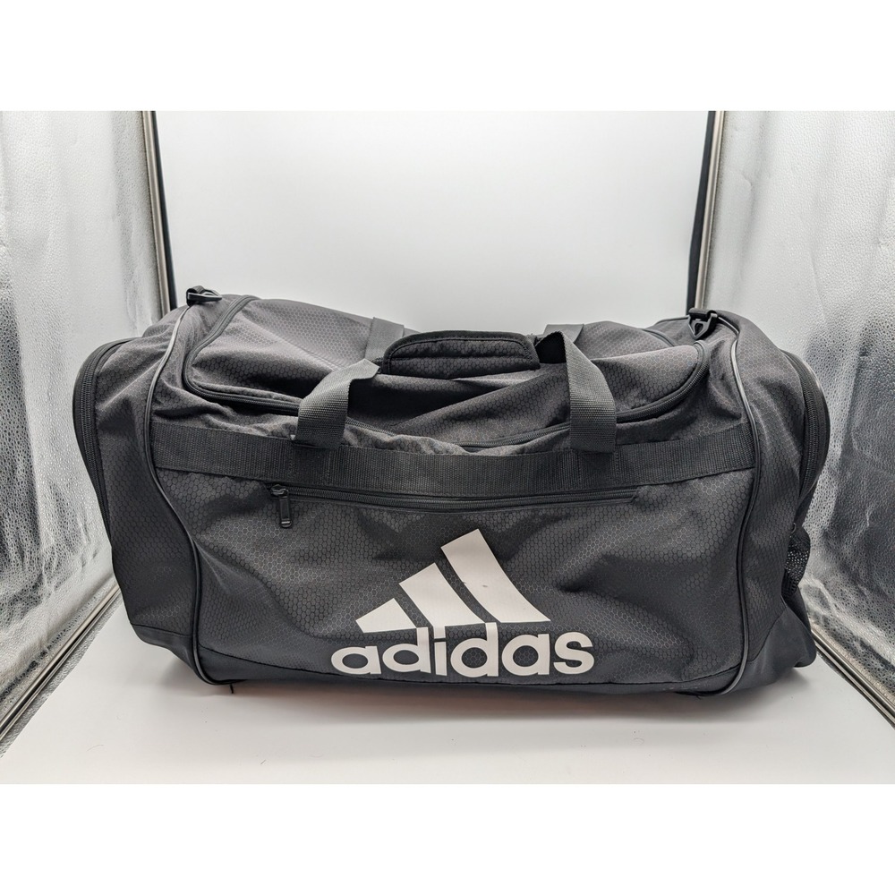 Adidas Black Honeycomb Textured Duffel Gym Bag Large Logo Zipper Pockets